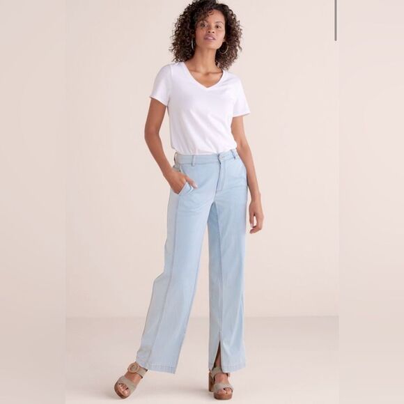 Soft Surroundings Driftwood Wide Leg Split Hem Pants in Light Denim size 12 - Picture 1 of 14
